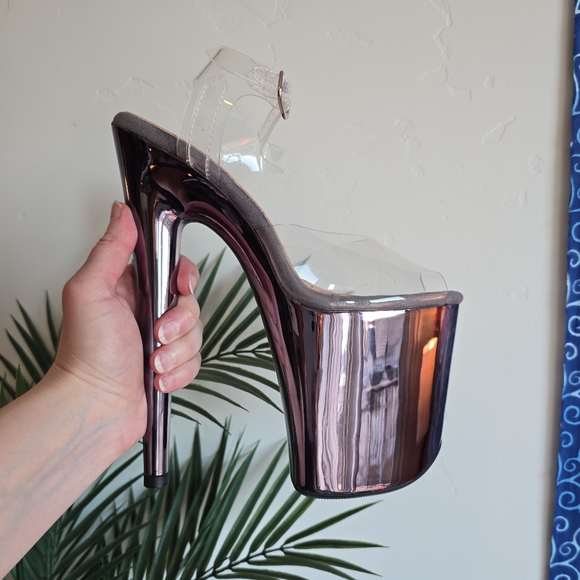 NWOB Hella Heels Metallic Stilettos Liquid Gunmetal 8" Heel New Fit Chrome - Picture 2 of 10